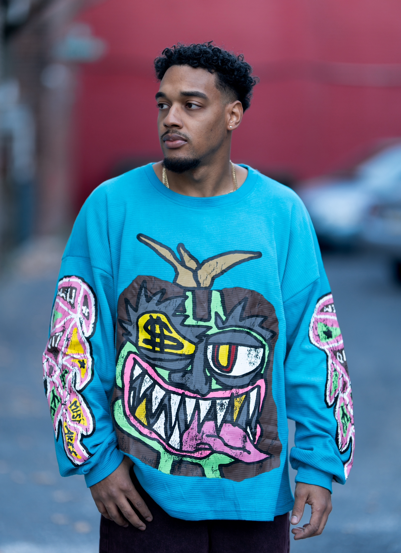 Money Grouch long sleeve thermal baby blue
